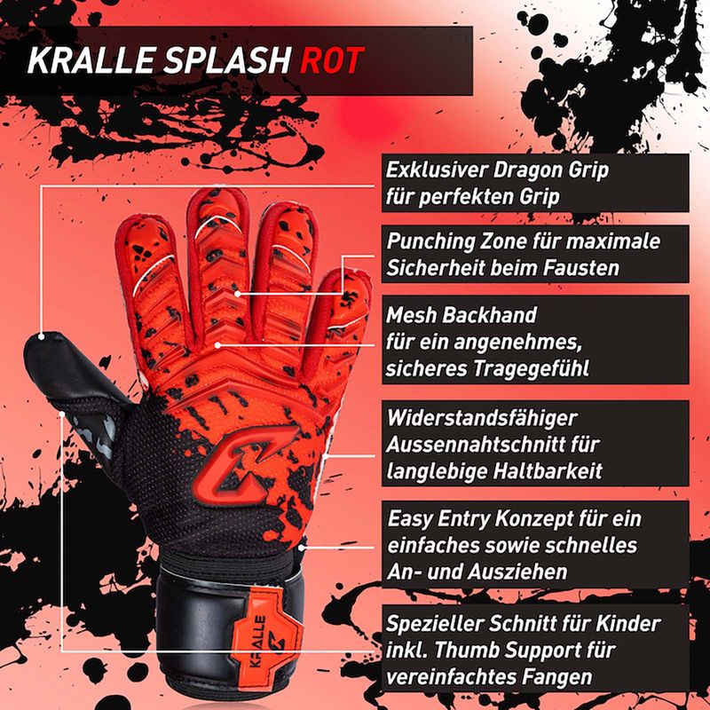 Fussballhandschuhe Kralle Splash Gr. 4 Rot Torwart Keeper Goalie Handschuhe