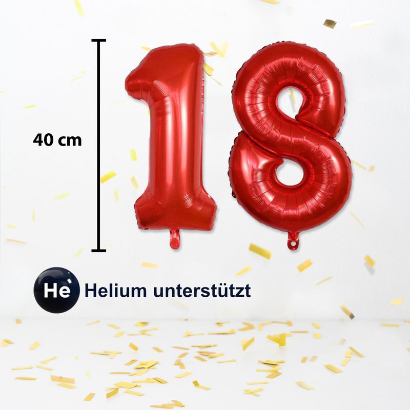 Folienballon Zahl 18 Rot Zahlenballon Geburtstagsparty Ballon 40cm