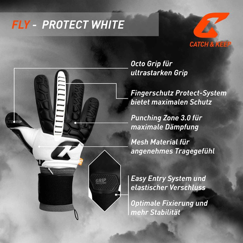 Fussballhandschuhe Fly Protect Gr. 9.5 Weiss Torwart Keeper Goalie Handschuhe