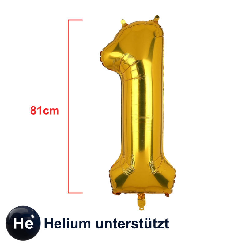 Zahlenballon Zahl 1 Golden Folienballon Geburtstagsparty Ballon 81cm