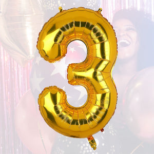 Zahlenballon Zahl 3 Golden Folienballon Luftballon Heliumballon 81cm