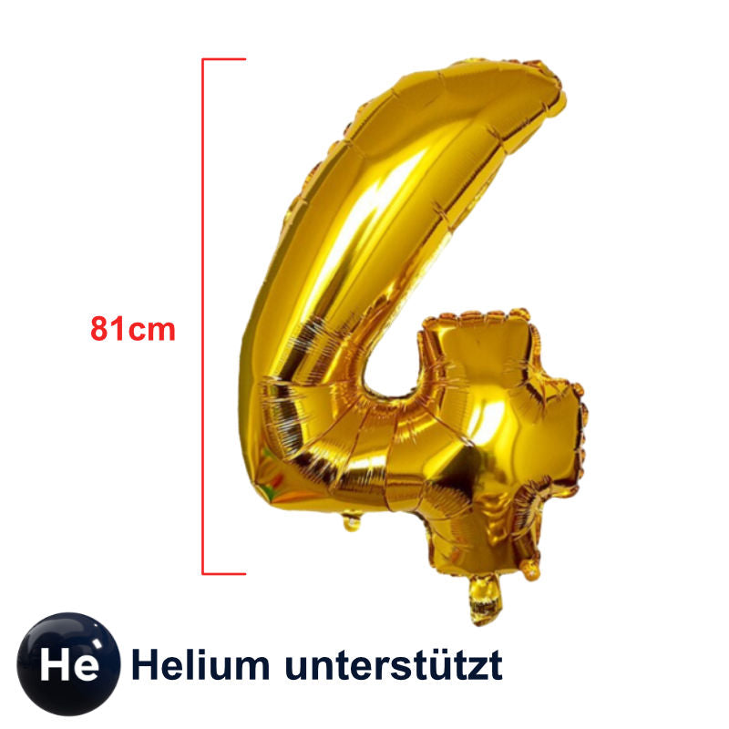 Folienballon Zahl 4 Zahlenballon Luftballon Heliumballon Golden 81cm