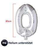 Folienballon Zahl 0 Silbrig Zahlenballon Luftballon Heliumballon 81cm