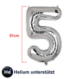 Zahlenballon Zahl 5 Silbrig Folienballon Luftballon Heliumballon 81cm
