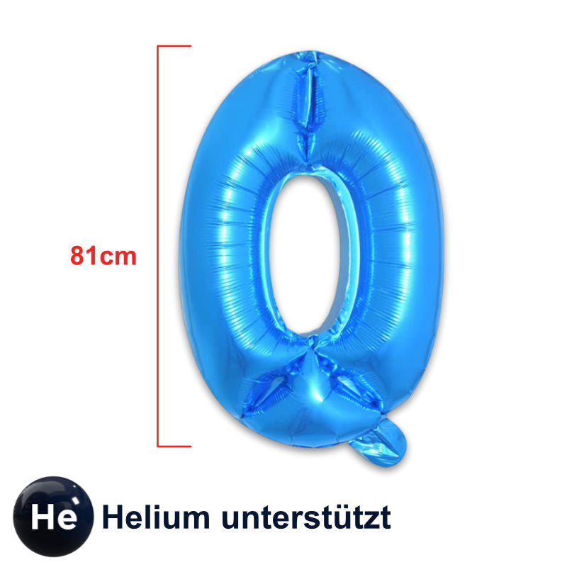 Folienballon Zahl 0 Zahlenballon Heliumballon Luftballon Blau 81cm