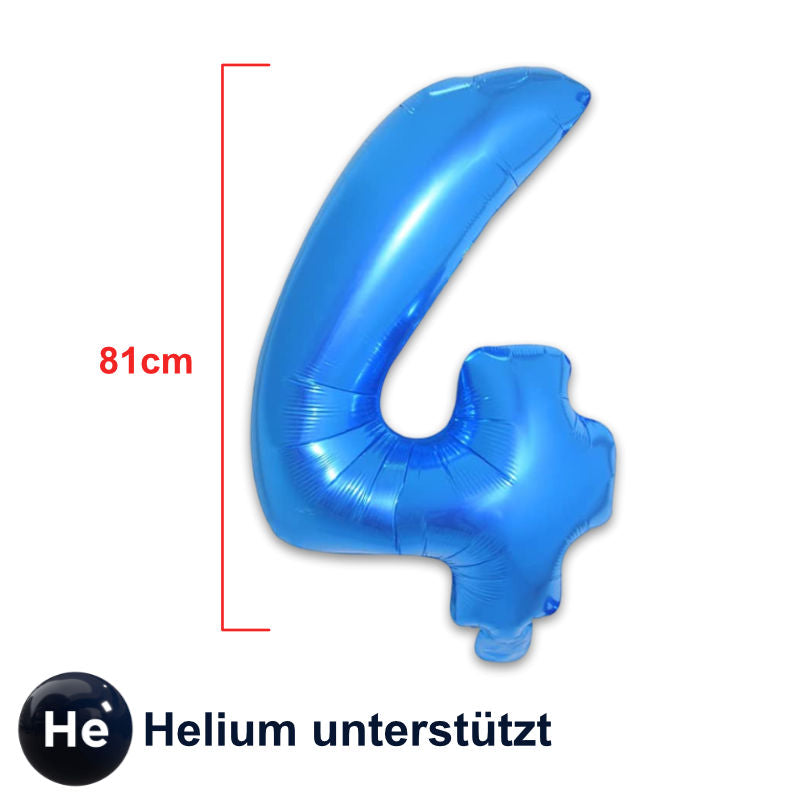 Folienballon Zahl 4 Blau Zahlenballon Geburtstagsparty Ballon 81cm
