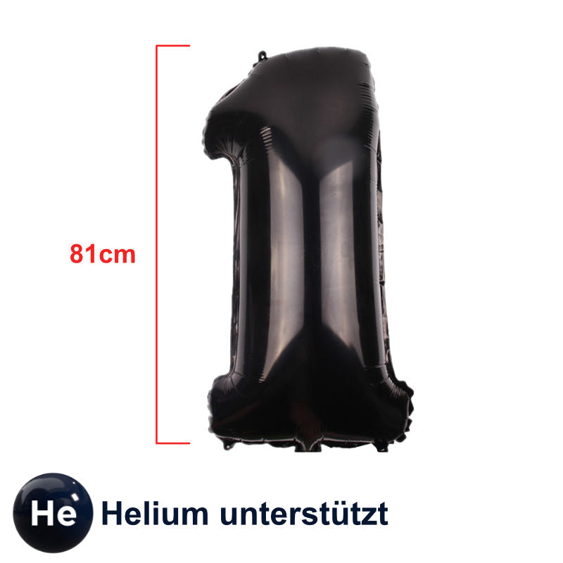 Zahlenballon Zahl 1 Schwarz Folienballon Luftballon Heliumballon 81cm
