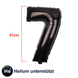 Zahlenballon Zahl 7 Schwarz Folienballon Heliumballon Luftballon 81cm