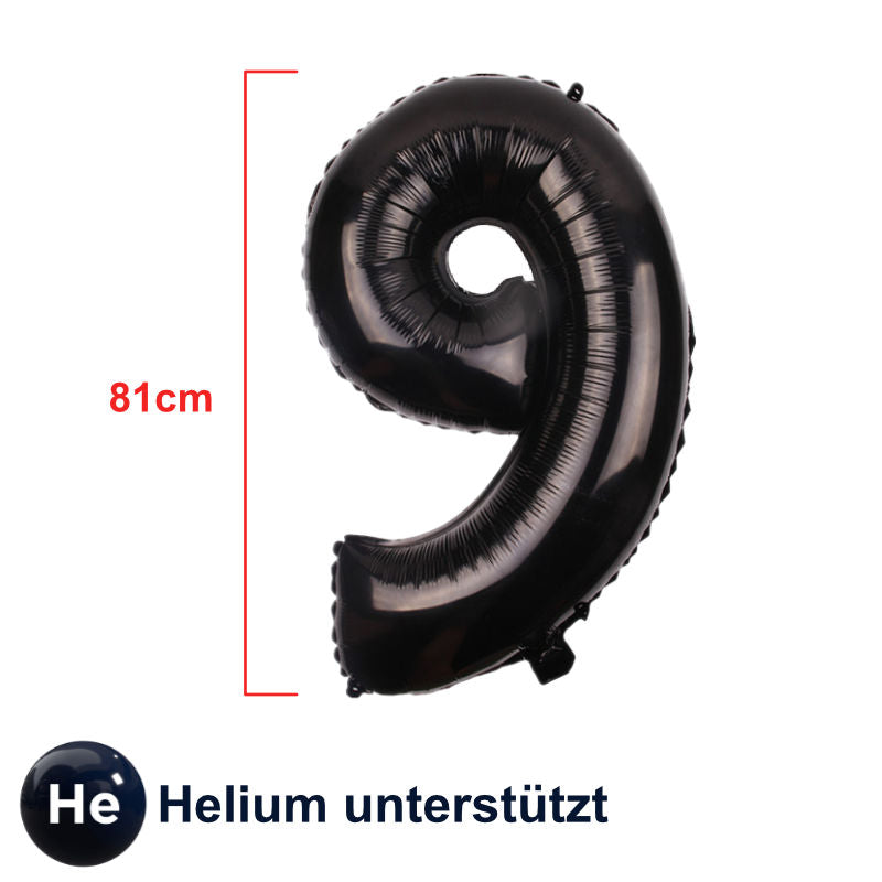 Zahlenballon Zahl 9 Folienballon Geburtstagsparty Ballon Schwarz 81cm