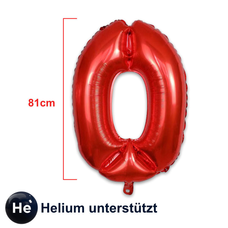 Folienballon Zahl 0 Zahlenballon Geburtstagsparty Ballon Rot 81cm