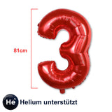 Zahlenballon Zahl 3 Rot Folienballon Geburtstagsparty Ballon 81cm