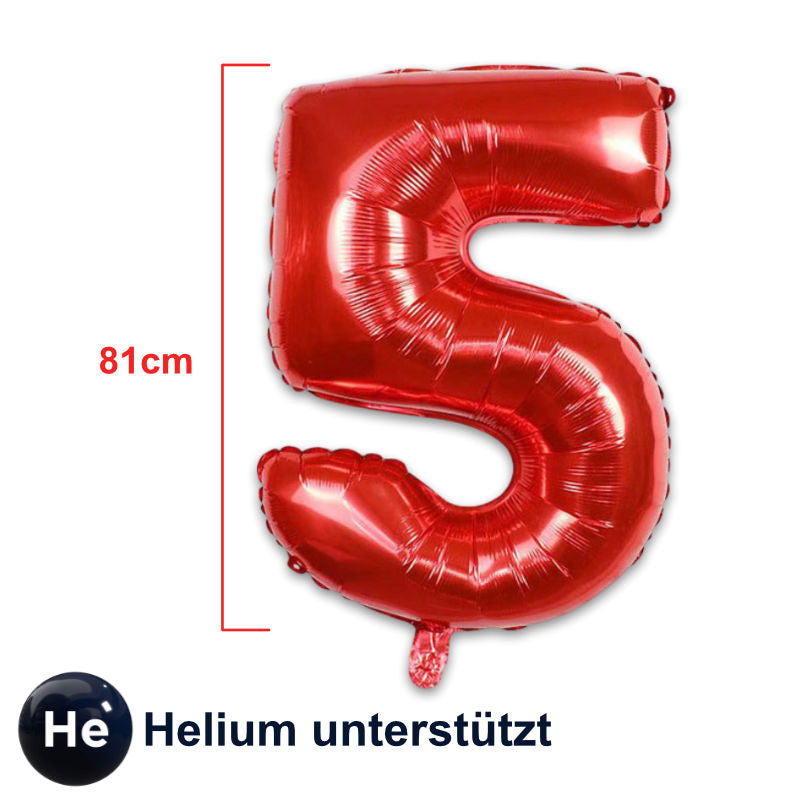 Zahlenballon Zahl 5 Rot Folienballon Geburtstagsparty Ballon 81cm