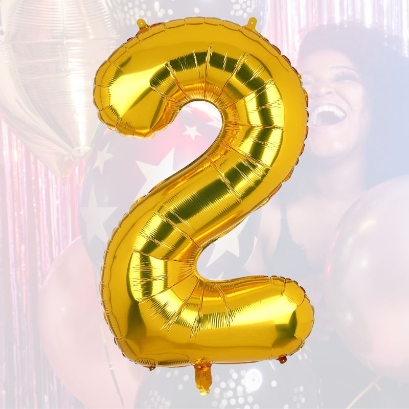 Folienballon Zahl 2 Golden Zahlenballon Geburtstagsparty Ballon 40cm