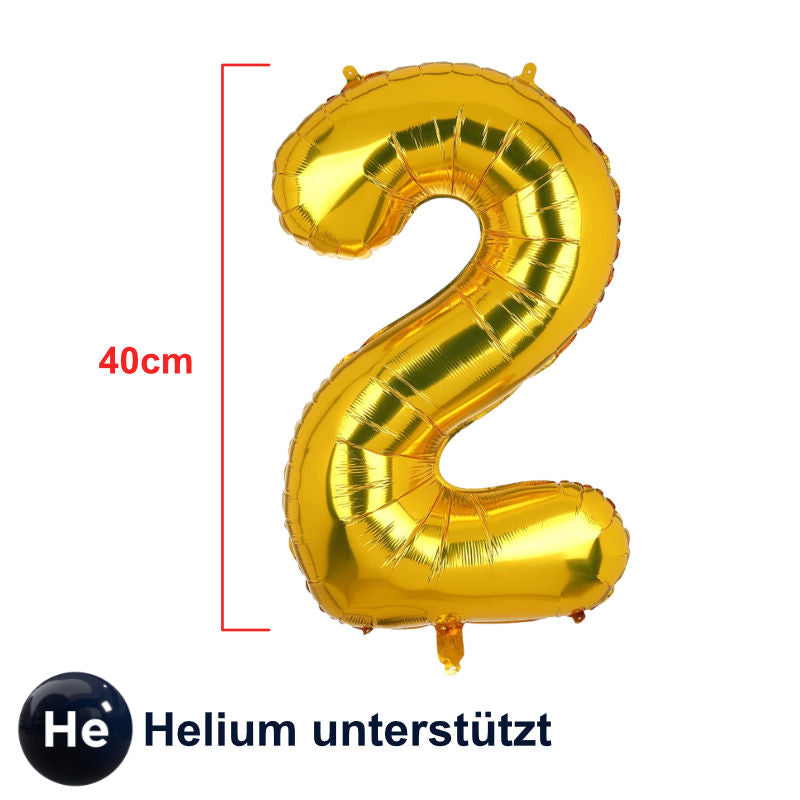 Folienballon Zahl 2 Golden Zahlenballon Geburtstagsparty Ballon 40cm