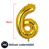 Folienballon Zahl 6 Zahlenballon Luftballon Heliumballon Golden 40cm