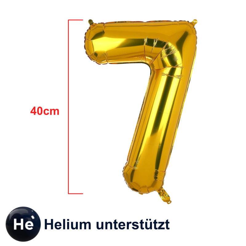 Zahlenballon Zahl 7 Golden Folienballon Heliumballon Luftballon 40cm