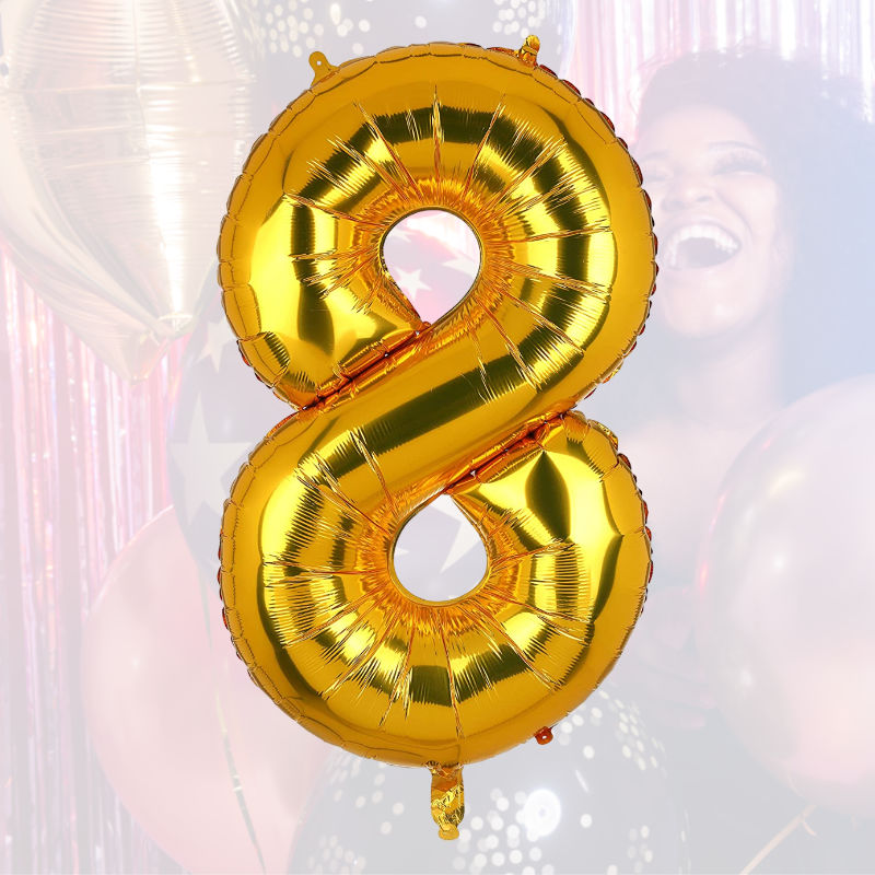 Folienballon Zahl 8 Zahlenballon Geburtstagsparty Ballon Golden 40cm