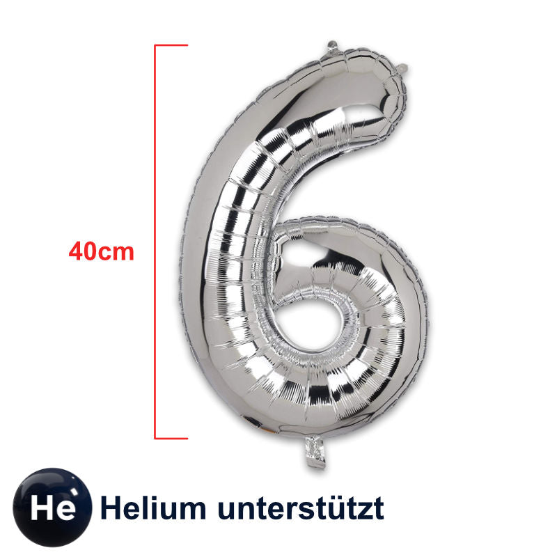 Zahlenballon Zahl 6 Silbrig Folienballon Geburtstagsparty Ballon 40cm
