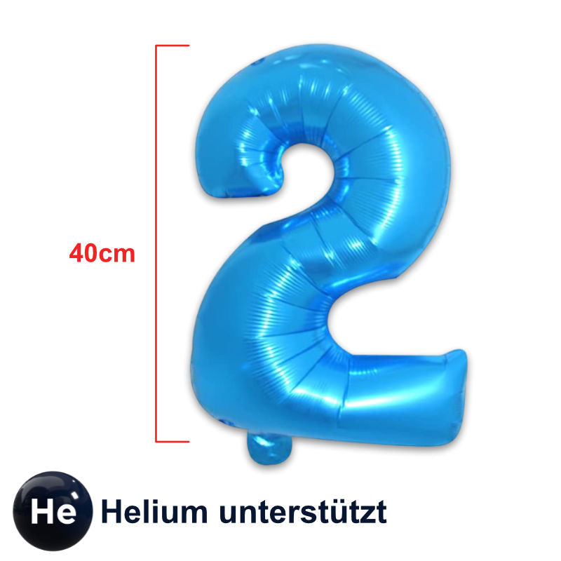 Zahlenballon Zahl 2 Blau Folienballon Geburtstagsparty Ballon 40cm