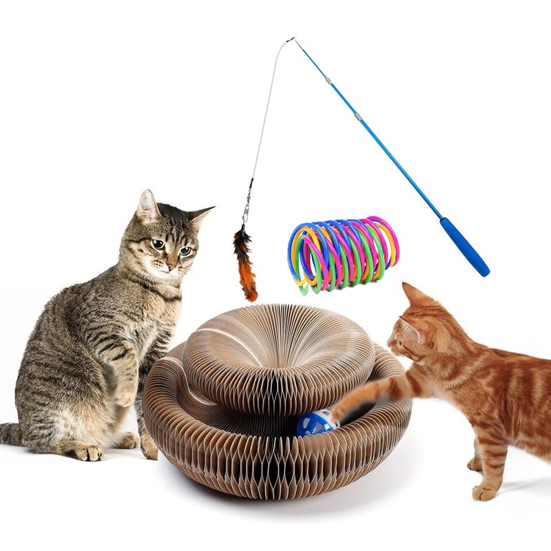 3in1 Katzenspielzeug-Set Federspielzeug Kratzorgel Katzenangel