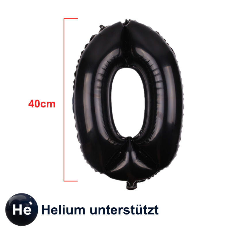 Folienballon Zahl 0 Zahlenballon Luftballon Heliumballon Schwarz 40cm