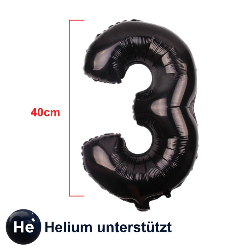Folienballon Zahl 3 Schwarz Zahlenballon Heliumballon Luftballon 40cm