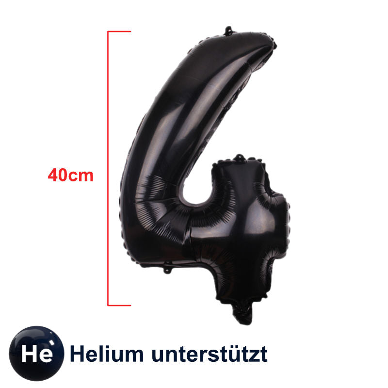 Zahlenballon Zahl 4 Luftballon Folienballon Heliumballon Schwarz 40cm