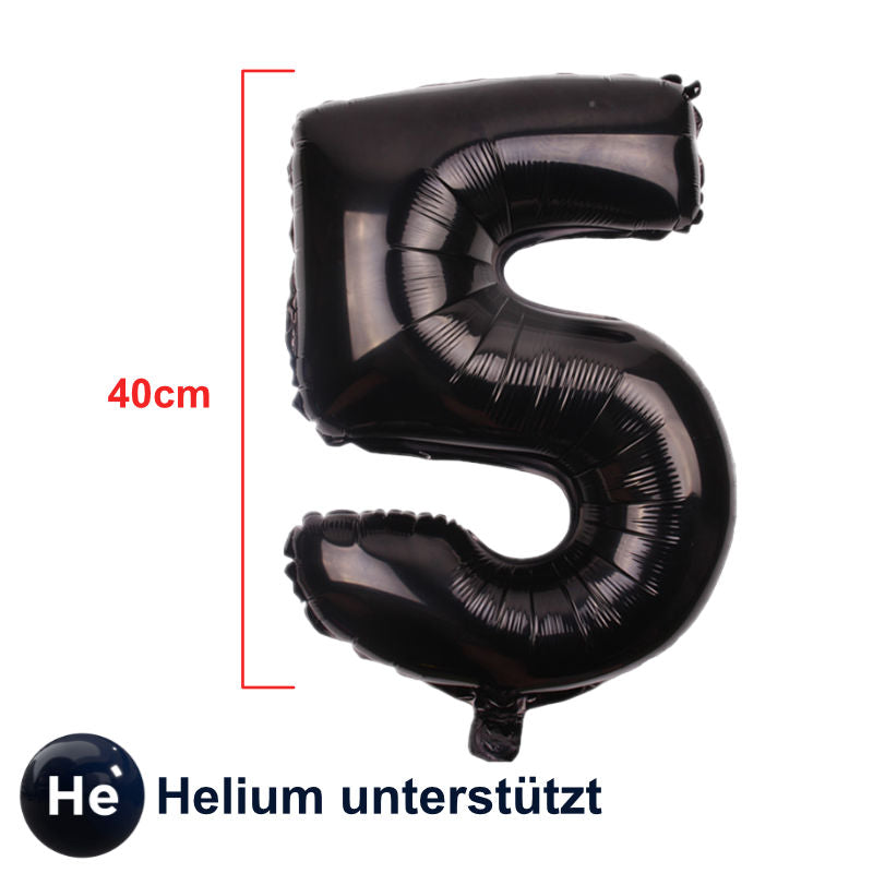 Folienballon Zahl 5 Heliumballon Zahlenballon Luftballon Schwarz 40cm
