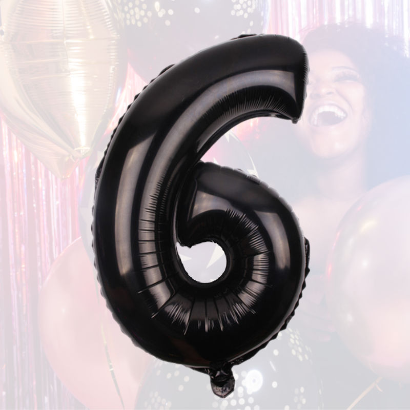 Zahlenballon Zahl 6 Luftballon Folienballon Heliumballon Schwarz 40cm