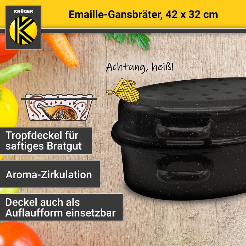 Emaille-Gansbräter Schmorbräter Bratschale Schmortopf Backofenform