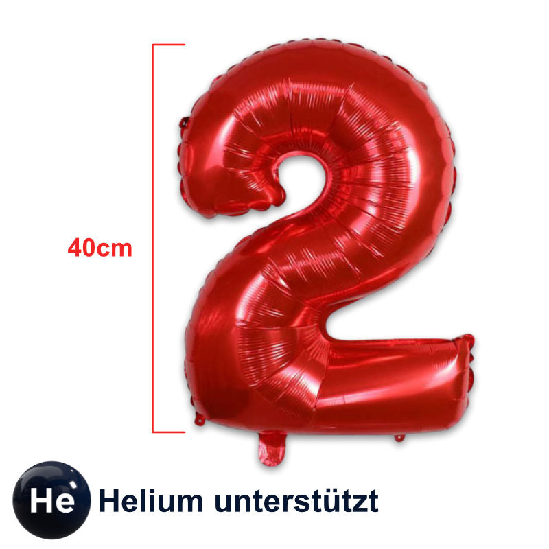 Zahlenballon Zahl 2 Rot Folienballon Geburtstagsparty Ballon 40cm