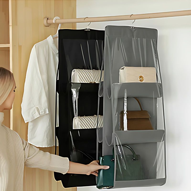 Hängende Aufbewahrungstasche Handtaschen Organizer 6 Fächer Grau