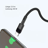 Kabel USB-C zu USB-C 2m 60W Datenkabel Schnellladekabel