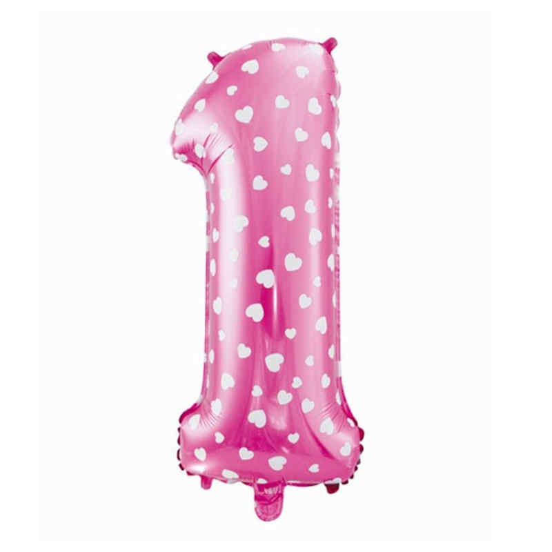 Folienballon Zahl 1 Pink mit Herzen Zahlenballon 72cm