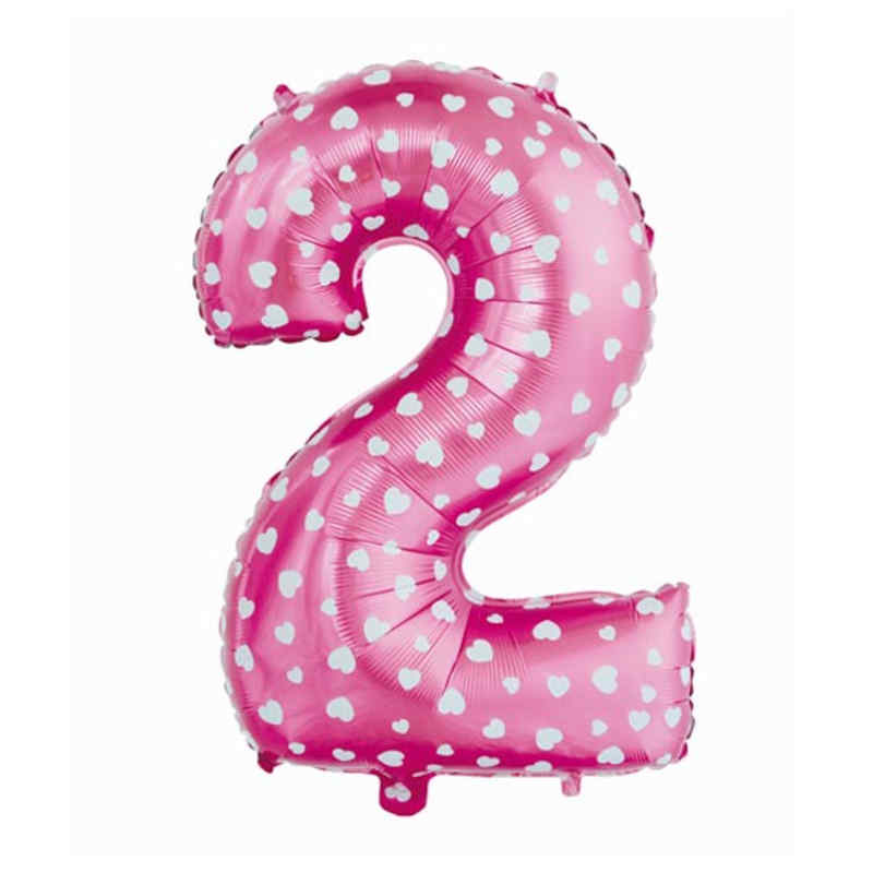 Zahlenballon Zahl 2 Folienballon Pink mit Herzen 72cm