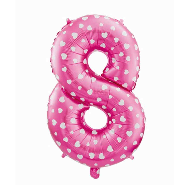 Zahlenballon Zahl 8 Pink mit Herzen Folienballon 72cm