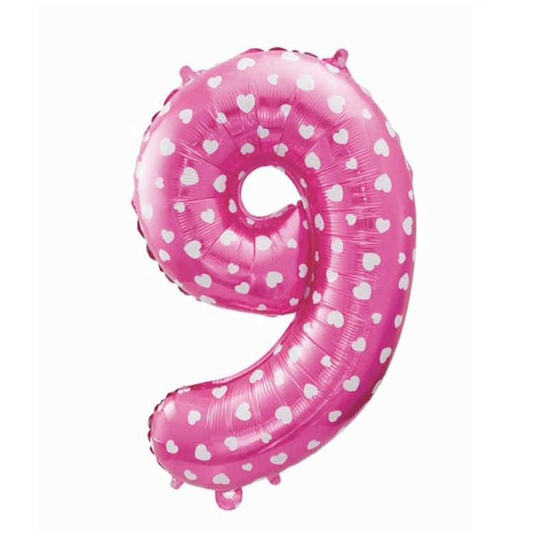 Folienballon Zahl 9 Zahlenballon Pink mit Herzen 72cm