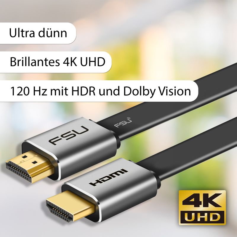HDMI zu HDMI Kabel 1m 4K UHD High Speed HDMI Anschlusskabel Flachkabel