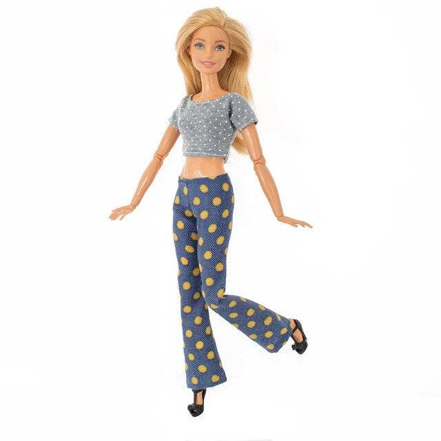 Mode Hose und Top für Barbie Puppen Retro Collection Blau Grau