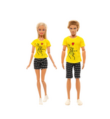 Ken und Barbie Hose und T-Shirt Paarweise Set Mode Gelb Schwarz
