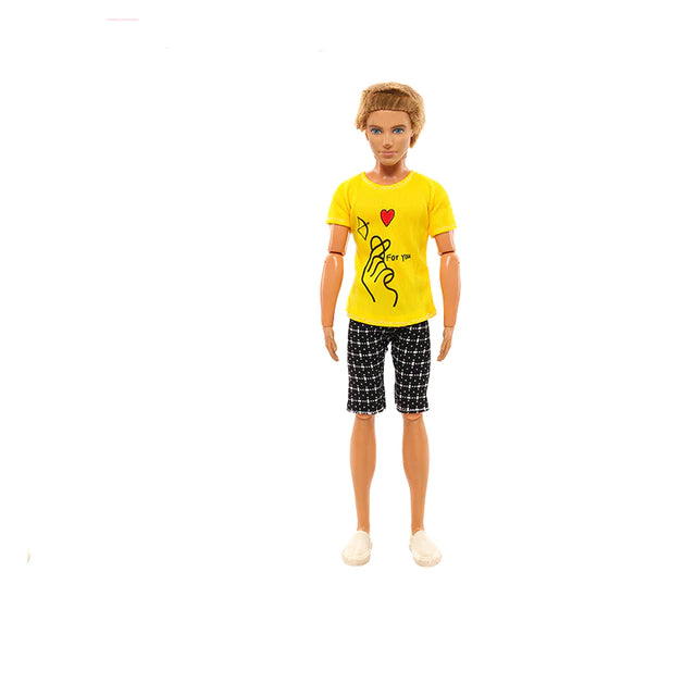 Ken und Barbie Hose und T-Shirt Paarweise Set Mode Gelb Schwarz