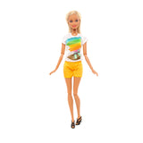 Ken und Barbie Hose und T-Shirt Paarweise Set Mode Gelb Regenbogen