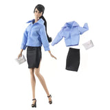 Büro Mode Outfit für Barbie Puppen Collection Kleider Blau Schwarz