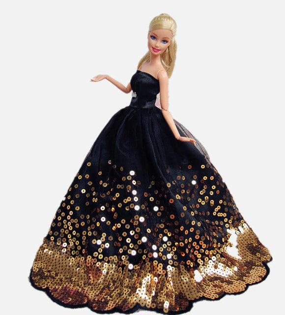 Hochzeitskleid Mode für Barbie Puppen Kleider Zubehör Schwarz Gold