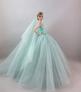 Hochzeitskleid Mode für Barbie Puppen Zubehör Türkis mit Schleier