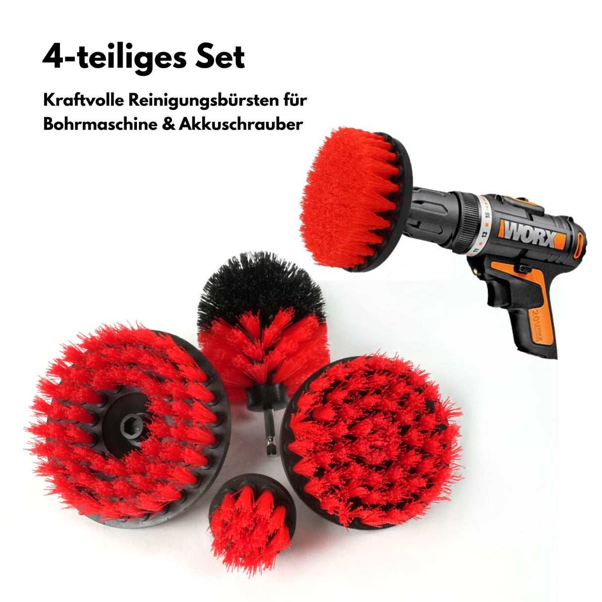 4-tlg. Nylonbürsten-Set Bürstenaufsatz für Bohrmaschine/Akkuschrauber