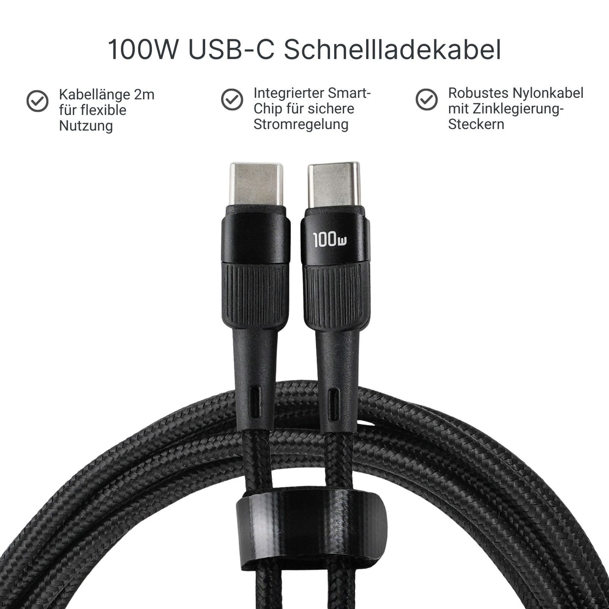 USB-C zu USB-C Schnellladekabel 2m 100W PD Nylon