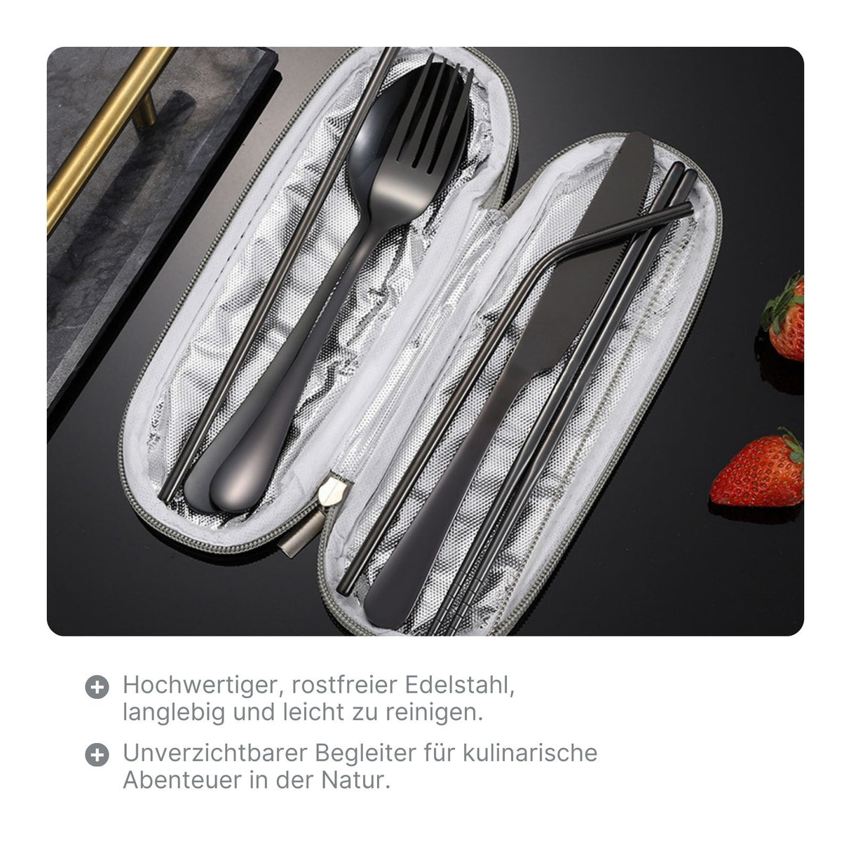 Campingbesteck-Set Outdoor Essbesteck 8-teilig Cutlery mit Beutel