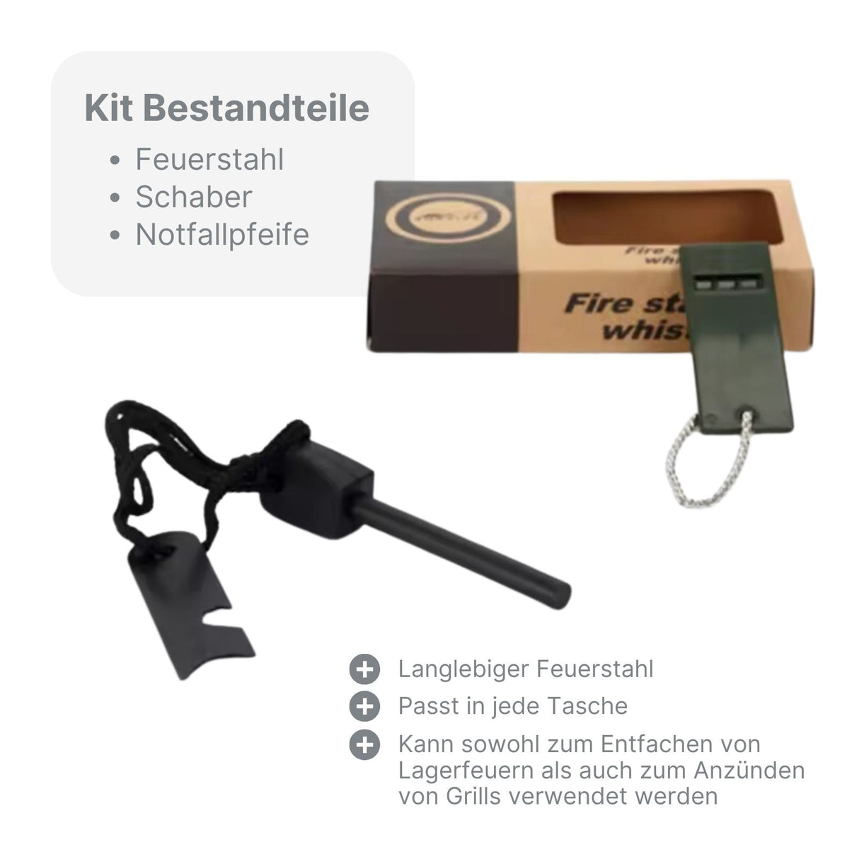 4in1 Feuerstarter-Kit Magnesium-Feuerstahl Zündstahl Feuerstein