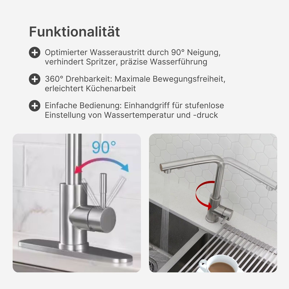 Wasserhahn mit ausziehbarer Schlauchbrause Küchenarmatur Mischbatterie